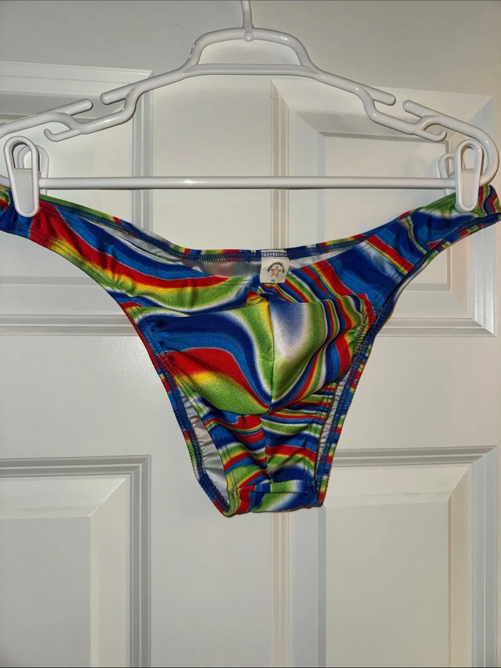 Colorful Swirl Men’s Bikini Bottom - Rainbow Print for swim, tanning, or posing